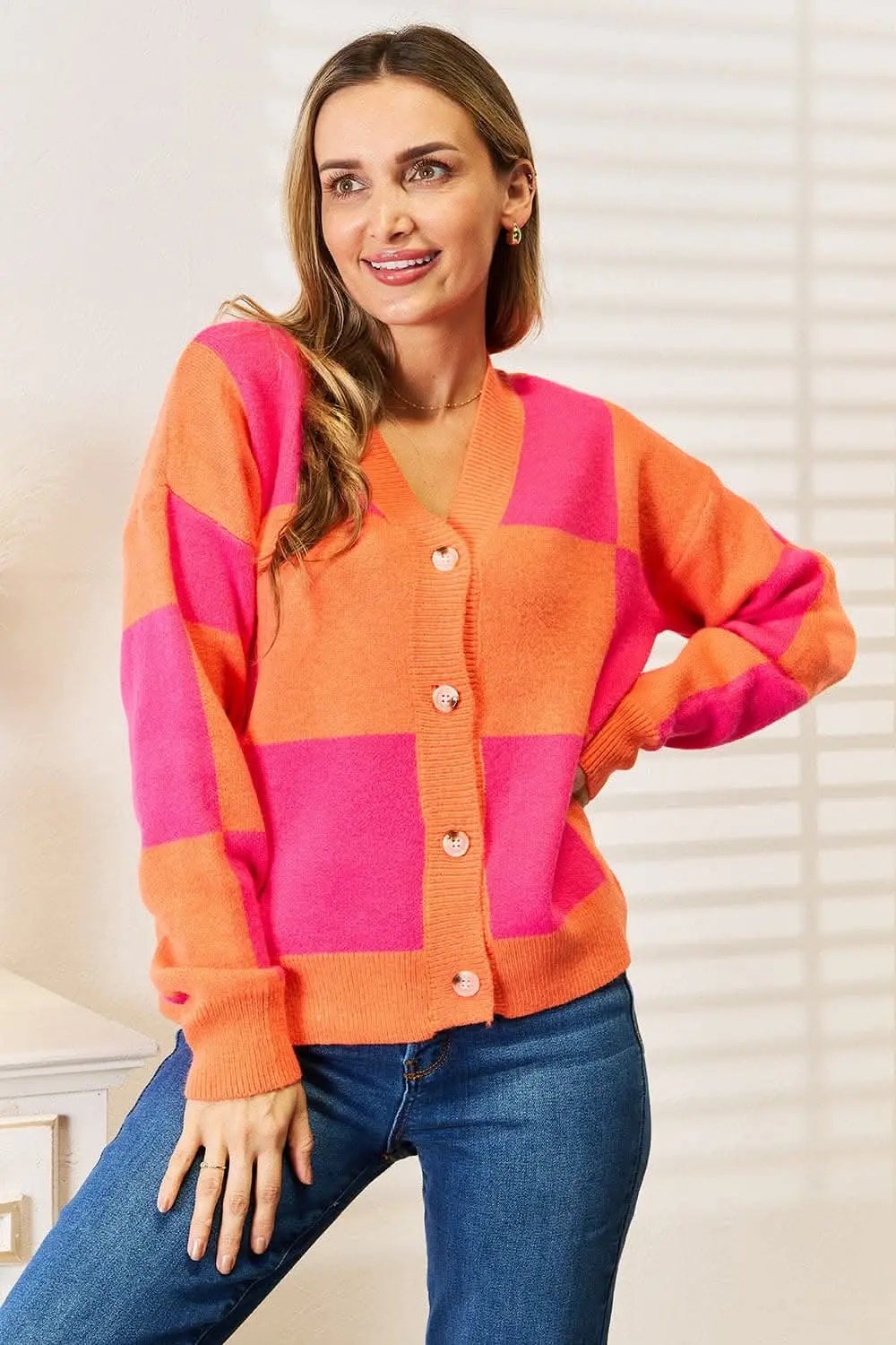 Woven right checkered cardigan - Love Salve
